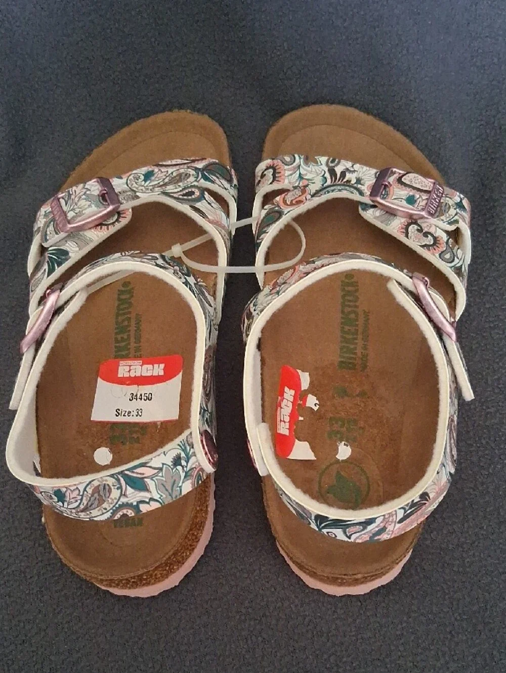 Birkenstock Paisley Double Buckle Sandals - Cream & Teal Size 33 Girl/ 21 Cm